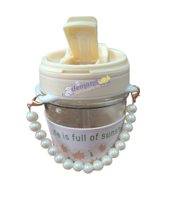 Glass Sippers For Cute Girls-With Pearls Handle