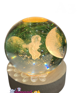 Crystal Ball Night Light with Wooden Base (Astronaut -Moon)-3D