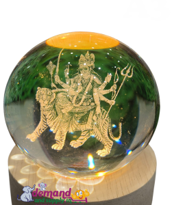 Crystal Ball Night Light with Wooden Base (DURGA MATA RANI)-3D