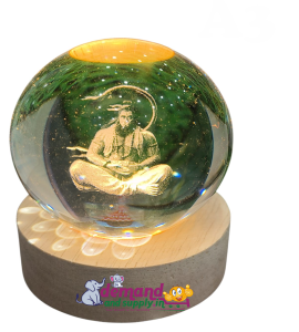 Crystal Ball Night Light with Wooden Base-3D (Hanuman Ji)