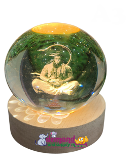 Crystal Ball Night Light with Wooden Base-3D (Hanuman Ji)